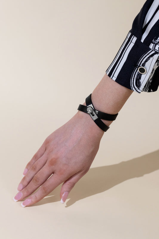 Hermès Kelly Double Tour Black Bracelet PHW
