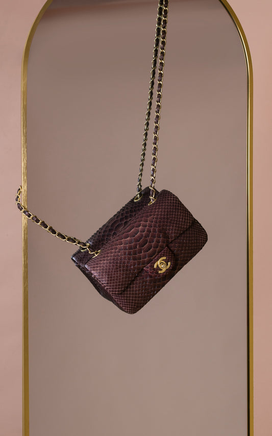 Chanel Mini Matte Python Flap Bag in Burgundy