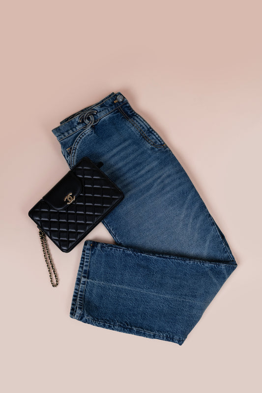 Chanel Denim Jeans & Black Wrislet Wallet