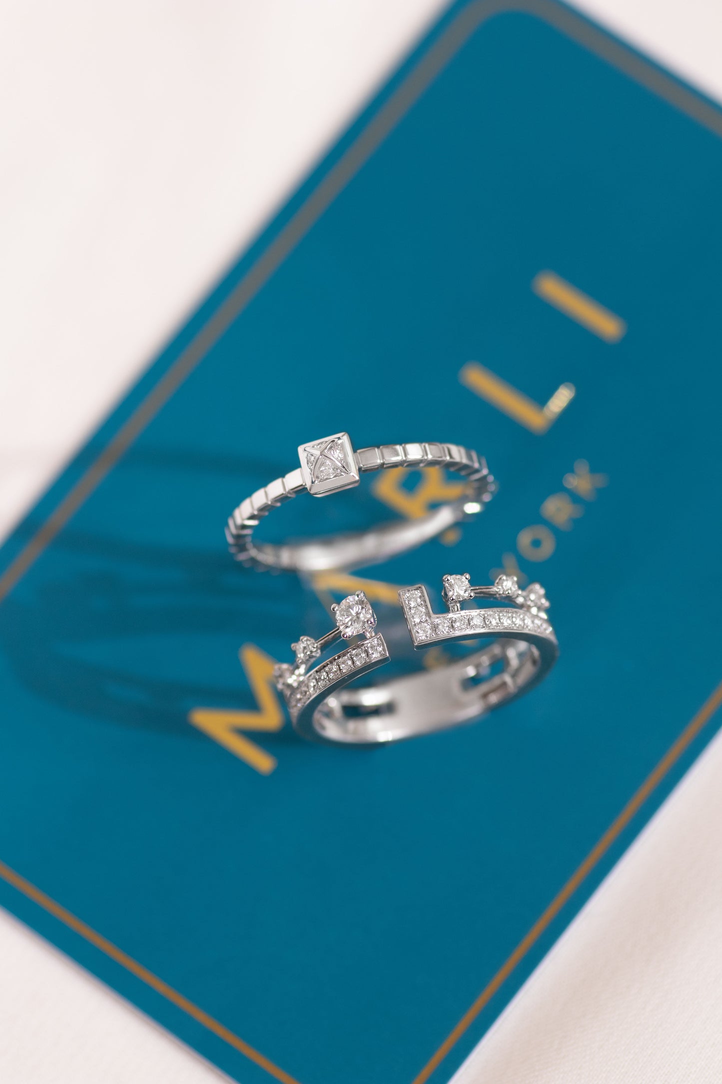 Marli Cleo Lotus White Gold Diamond Ring & Avenue White Gold Diamond Ring
