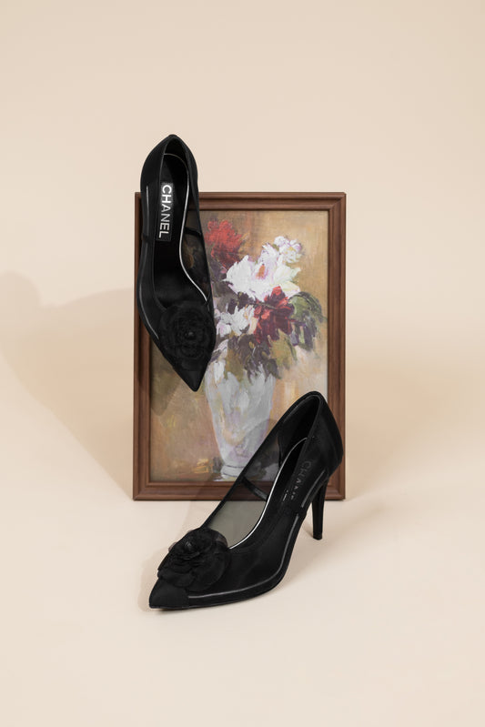 Chanel Camellia Black Flower Heels