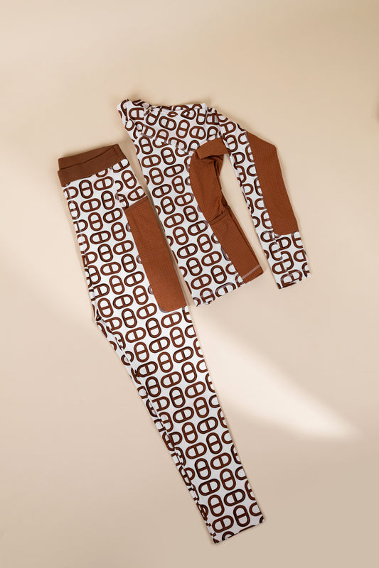 Hermès Chaine D'ancre Zipped Jacket & Leggings in Marron Alezan