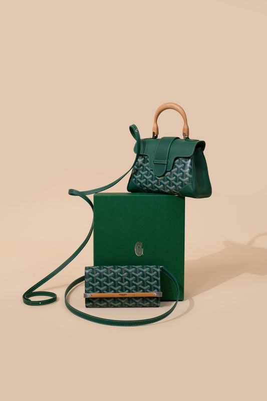 Goyard Mini Green Saigon & Monte Carlo Green Wallet with Strap