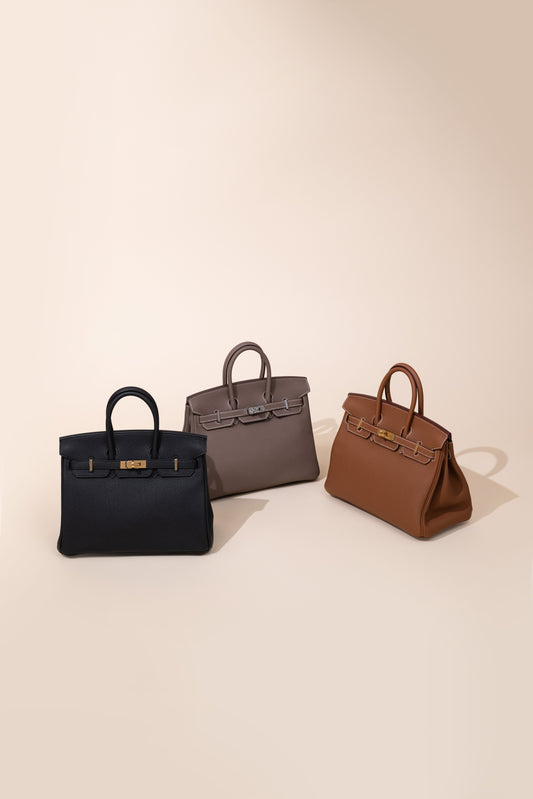 Hermès Birkin 25 Togo باللون الأسود GHW / Etoupe PHW / Gold GHW
