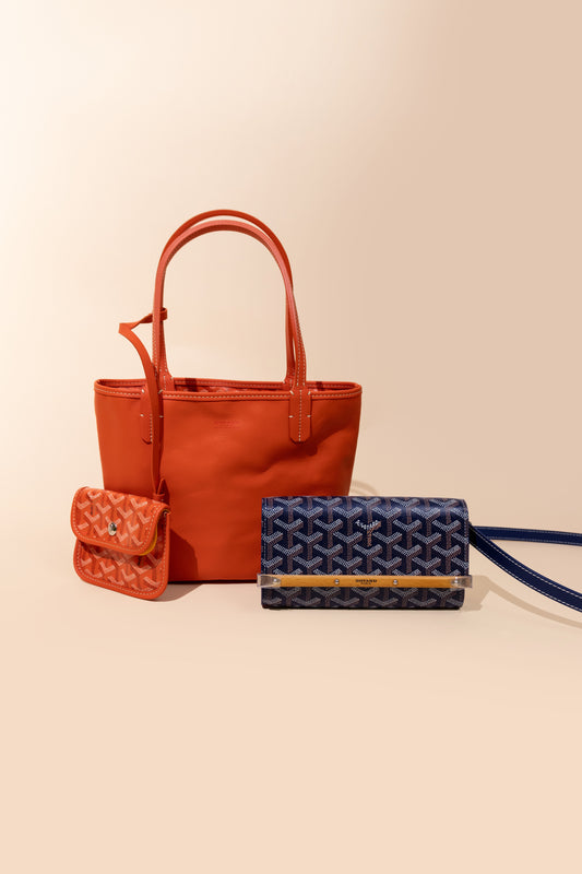 Goyard Orange Anjou Mini Bag & Monte Carlo Navy Wallet