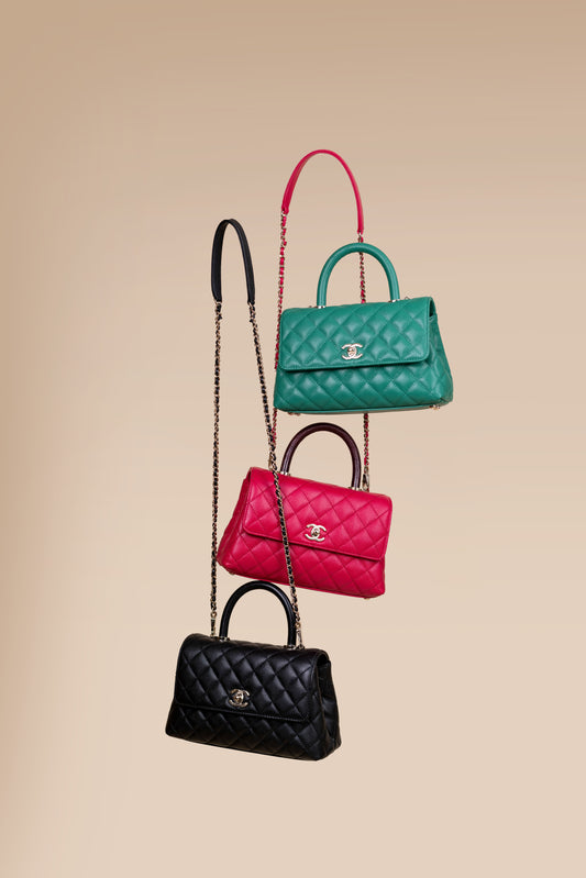 Chanel Small Coco Handles in Green, Raspberry, and Black