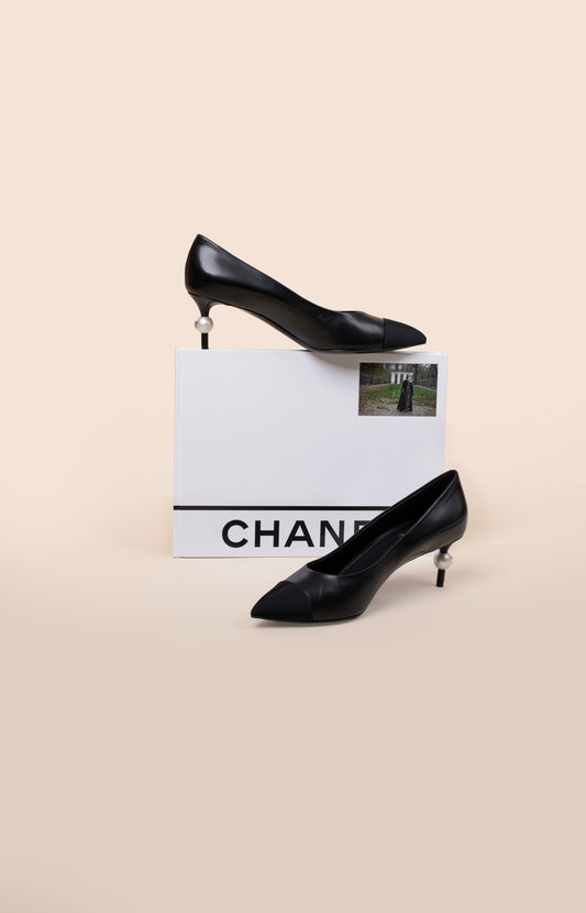 Chanel Black Pearl Slingbacks