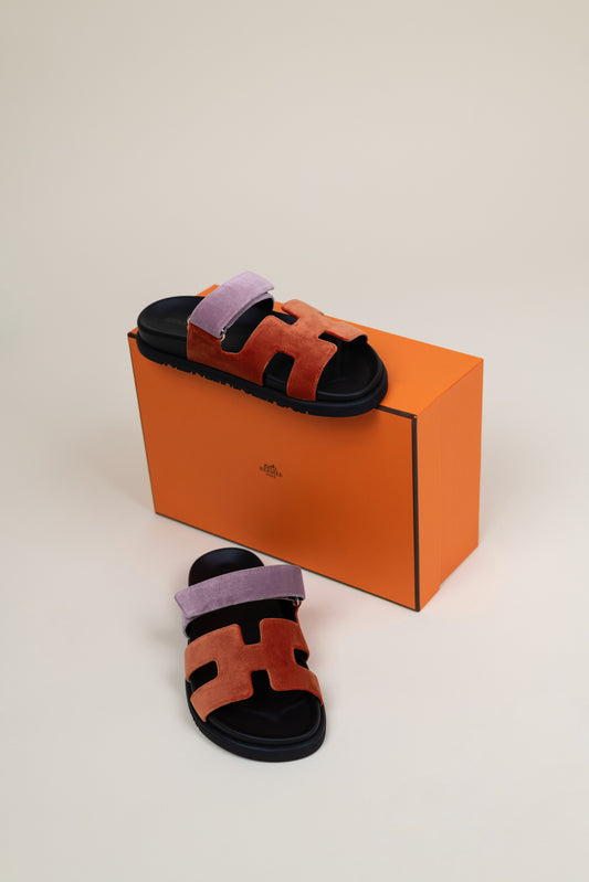 صندل Hermès Chypre Velvet باللون البرتقالي كانيون/برويير