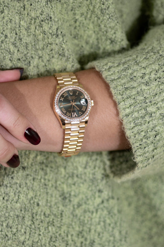 Rolex Oyster Perpetual Datejust 31mm Yellow Gold/Olive Green Diamond Dial