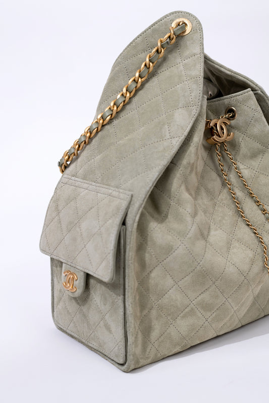 Chanel Suede Hobo 25 Bag in Khaki