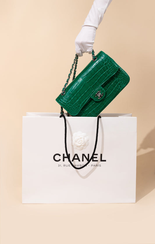 Chanel Medium Alligator Double Flap Bag in Green