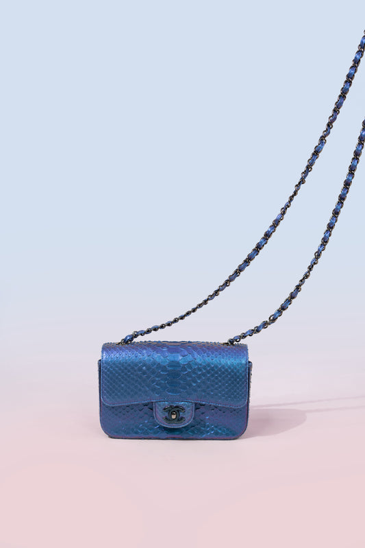 Chanel Python Flap Bag Alcatraz Blue