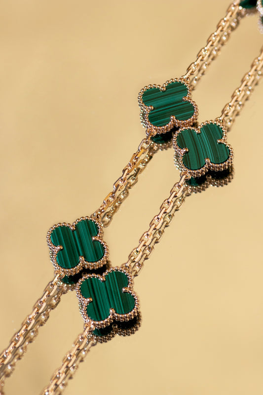 Van Cleef & Arpels 10 Motif Necklace in Yellow Gold/Malachite