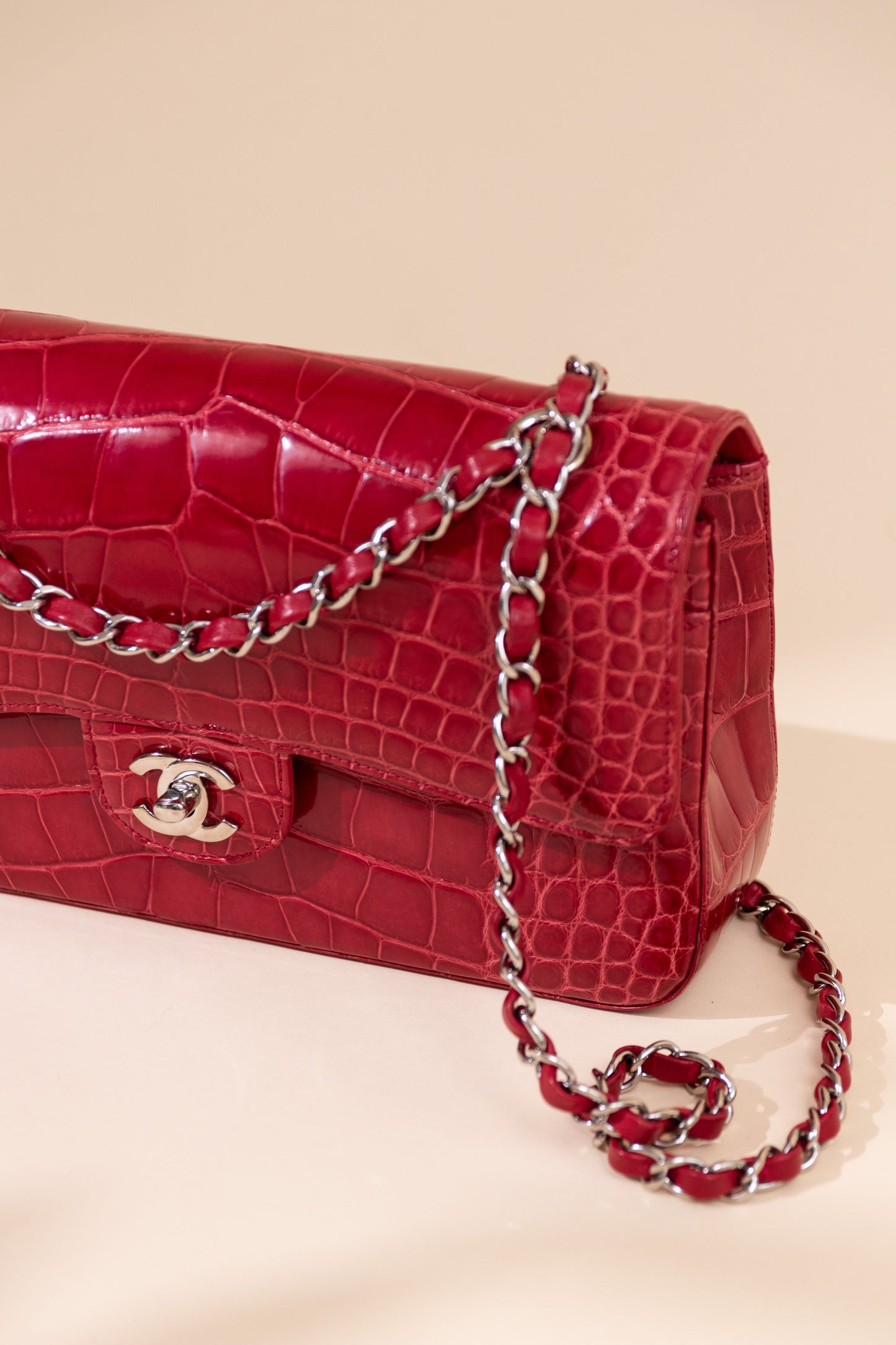 Chanel - Medium Classic Flap Bag Shiny Alligator in Red