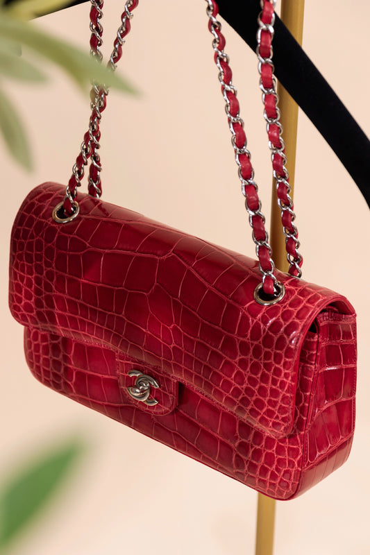 Chanel - Medium Classic Flap Bag Shiny Alligator in Red