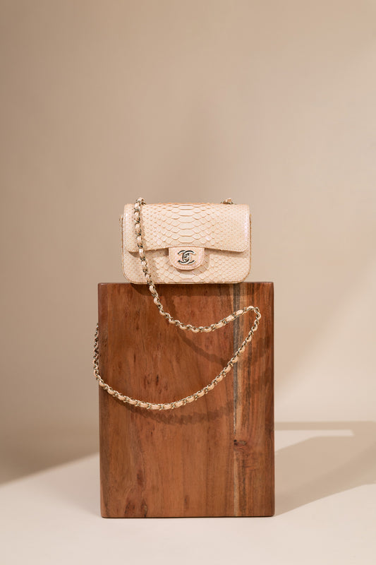 Chanel Mini Python Flap Bag in Beige Iridescent