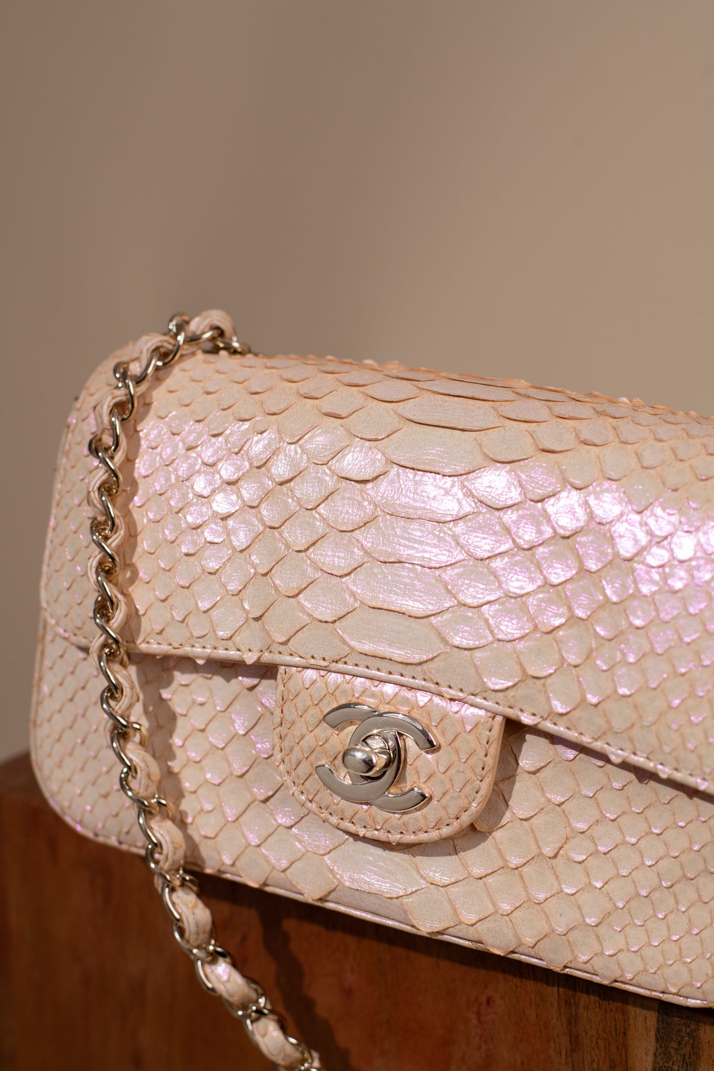 Chanel Mini Python Flap Bag in Beige Iridescent