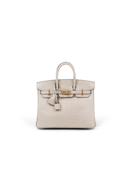 Birkin 25 in Matte Alligator Beton GHW