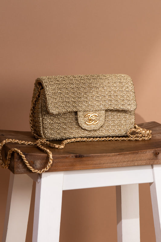 Chanel Mini Woven Flap Bag in Metallic Gold