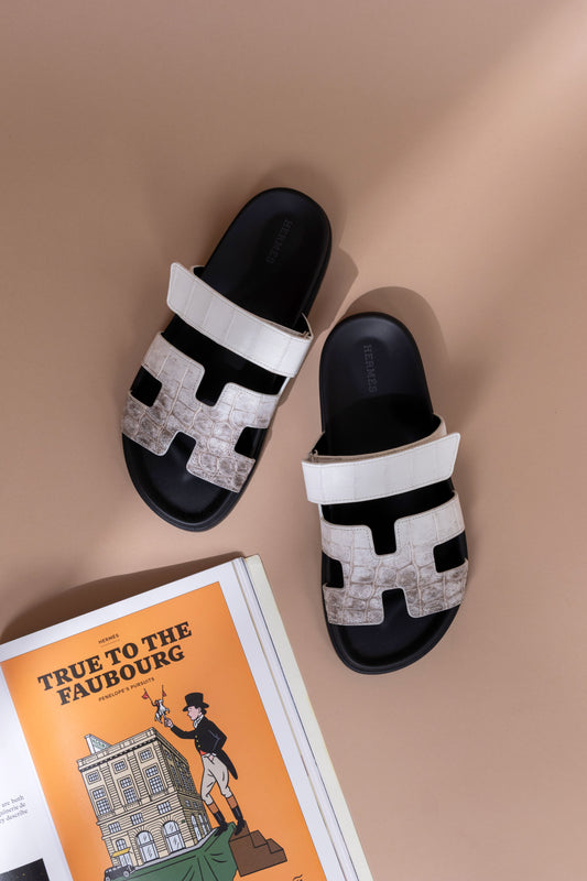 Hermès Himalayan/Black Chypre Sandals