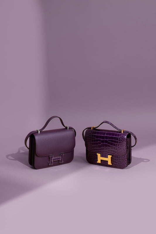 Hermès Mini Constance 18 Evercolor Cassis with Exotic Buckle & Constance 18 Shiny Alligator Cassis GHW