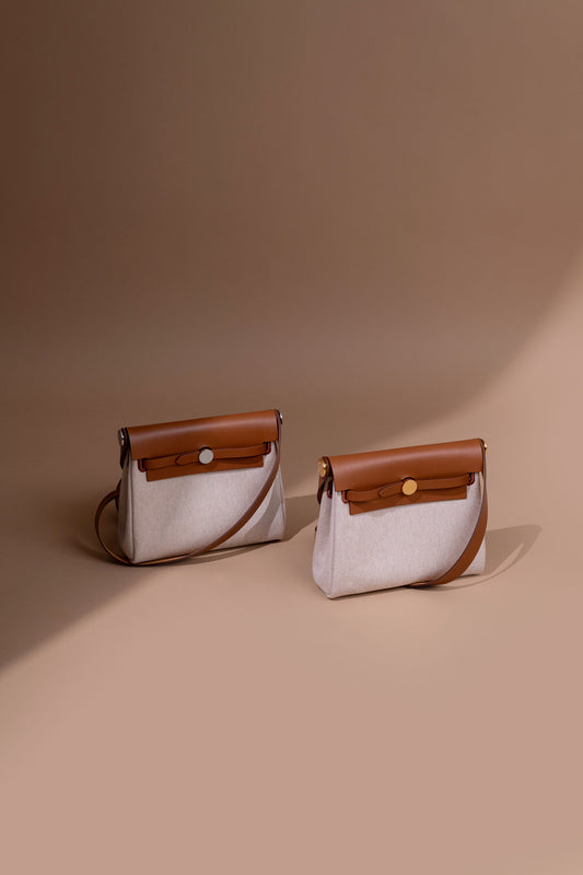 Hermès Mini Herbag 20 Fauve/Ecru Beige in Silver & Gold Hardware