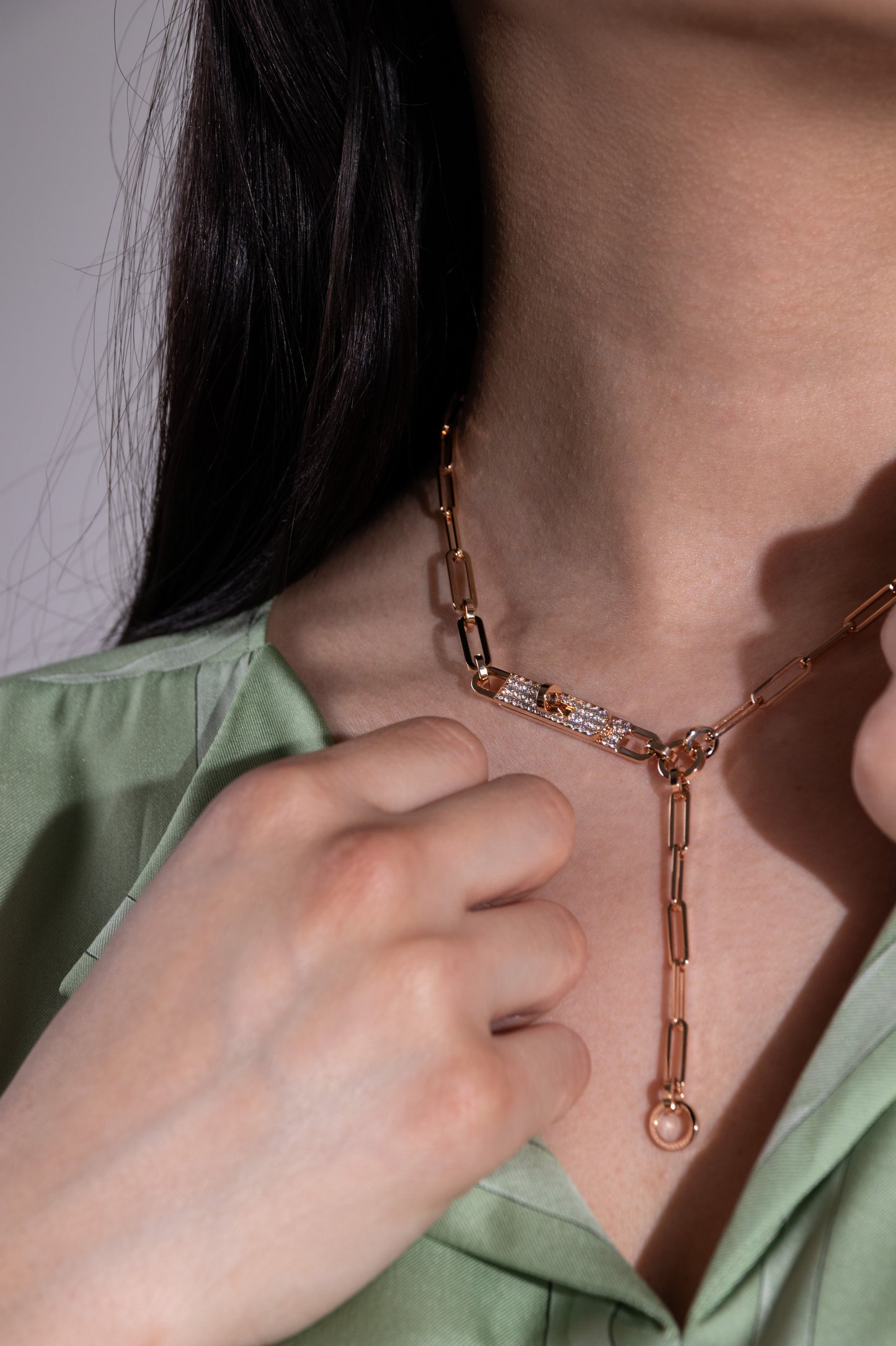 Hermès Kelly Chaine Lariat Diamond Rose Gold Necklace