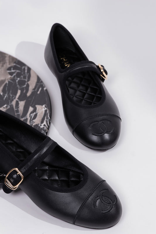 Chanel Black Lambskin Leather Mary Janes