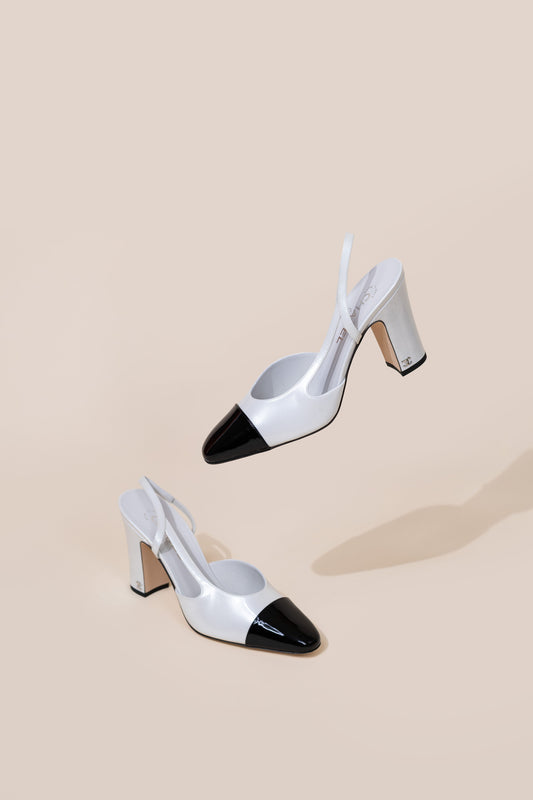Chanel White & Black Slingbacks