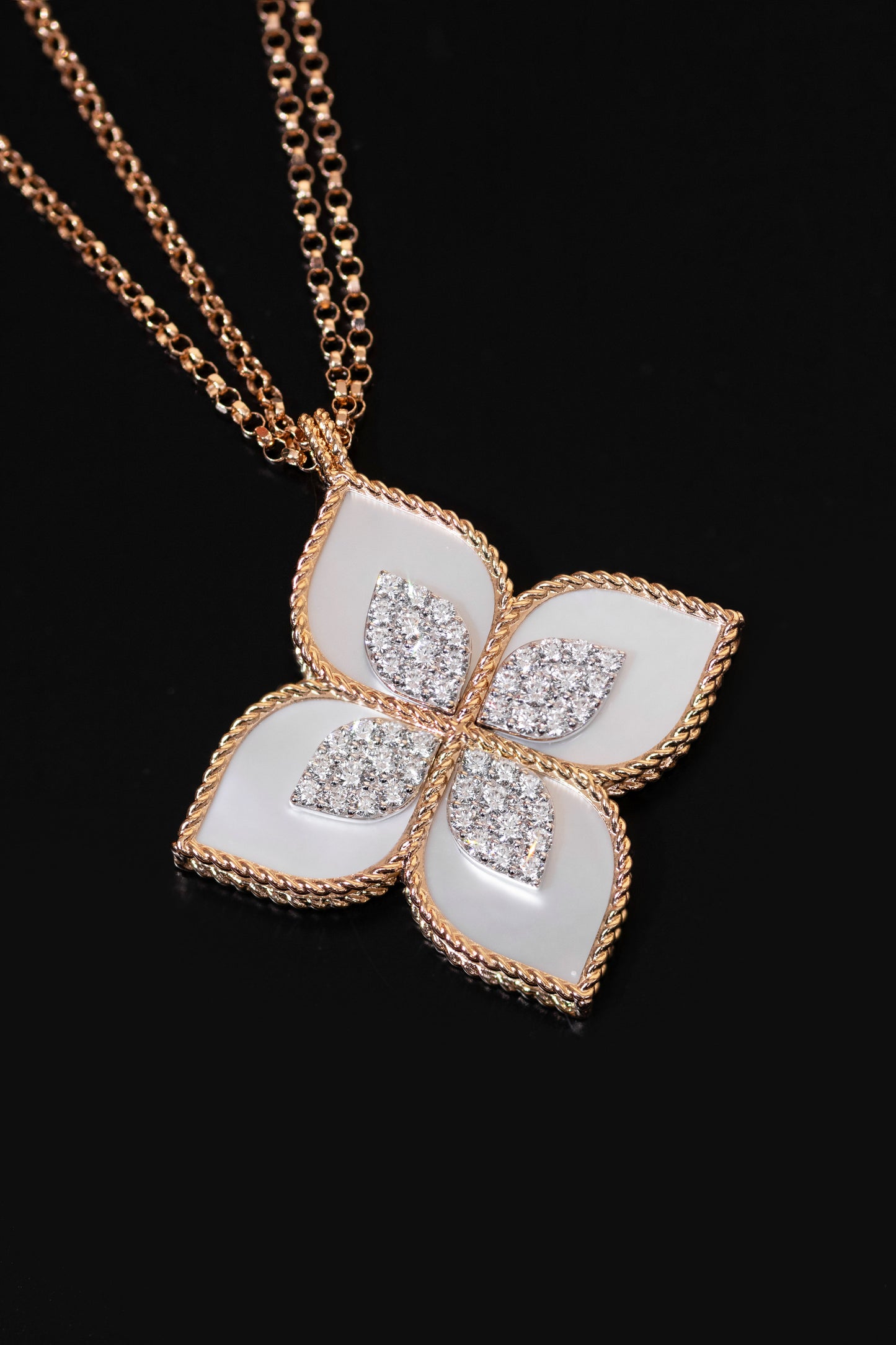 Roberto Coin Venetian Princess Diamond & Mother of Pearl Flower Long Necklace