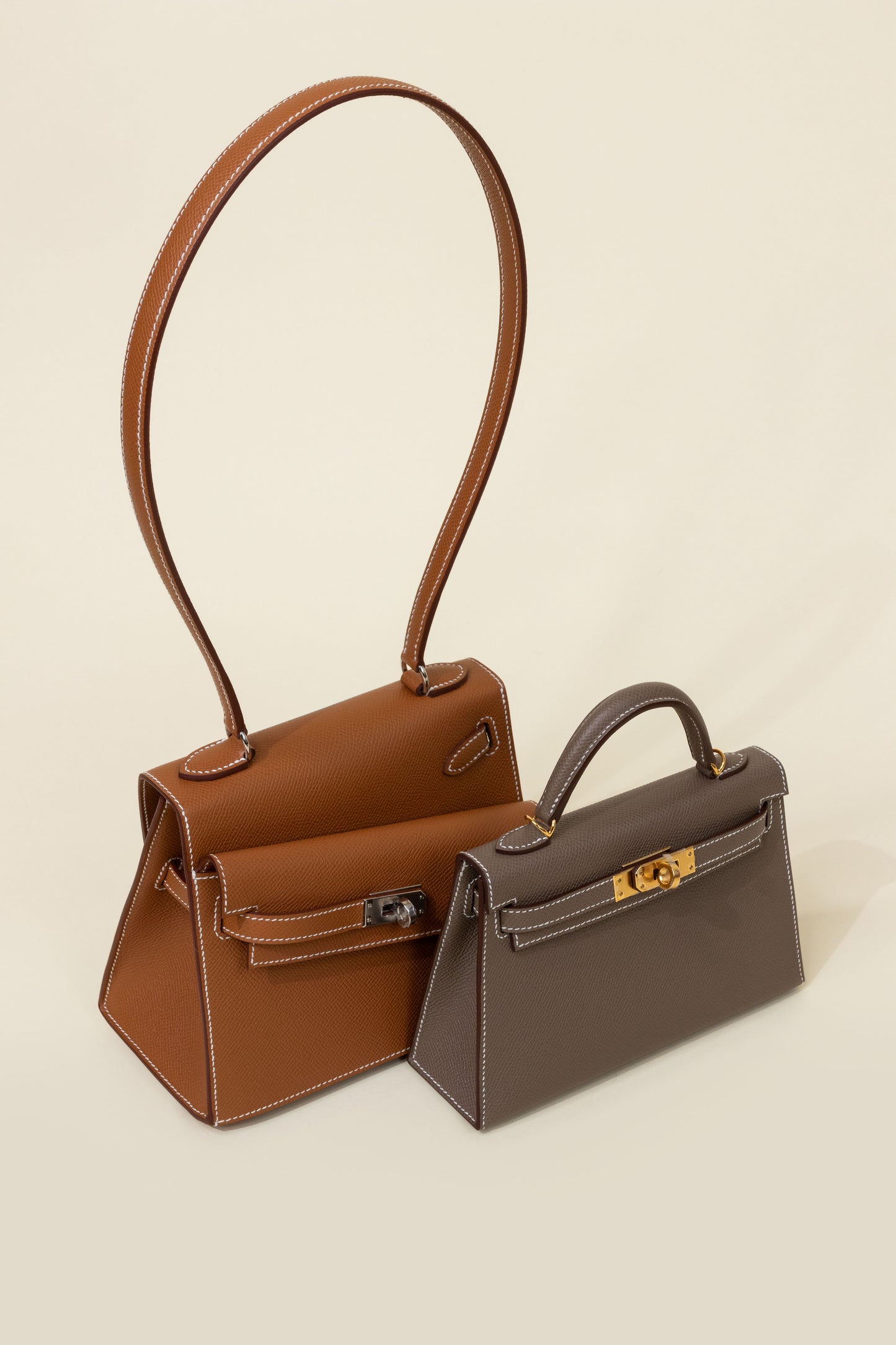 Hermès Kelly Desordre 20 Epsom Gold PHW & Mini Kelly 20 Epsom Etoupe GHW