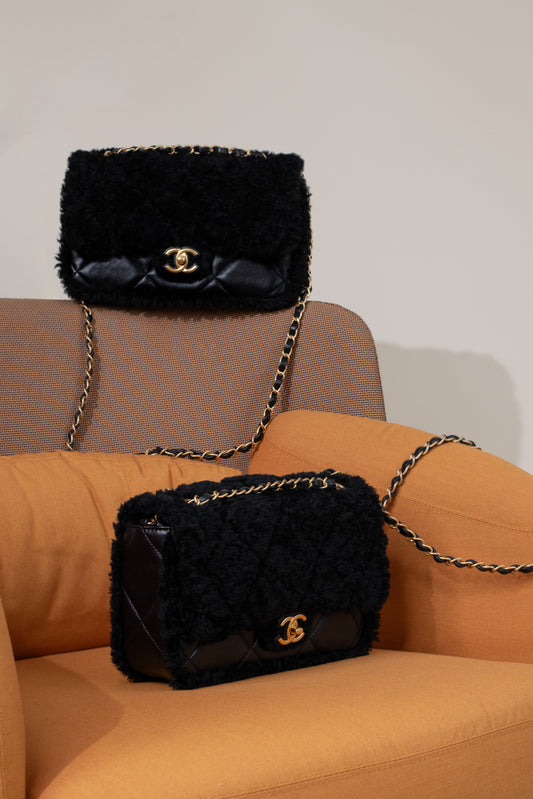 Chanel Medium Black Fur Flap Bag
