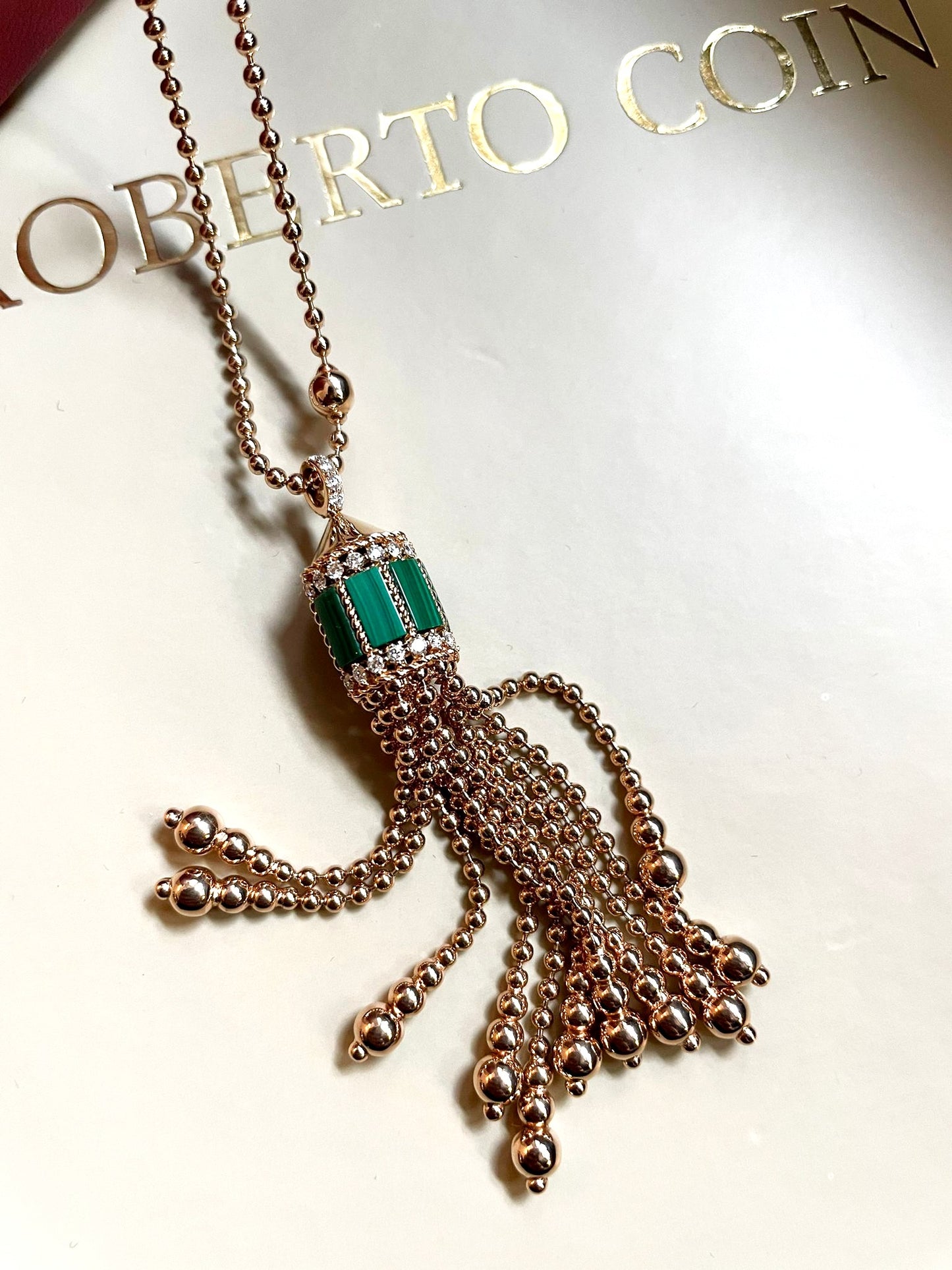 Roberto Coin Malachite Art Deco Tassel Necklace