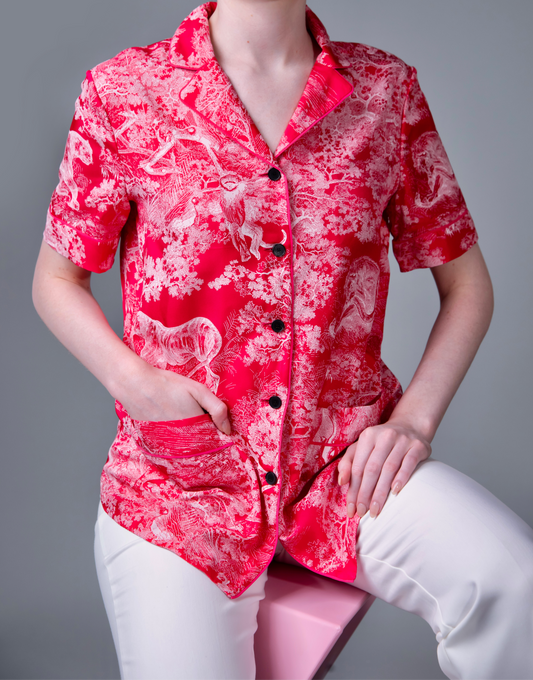 Dior Red Silk Buttoned Down Top