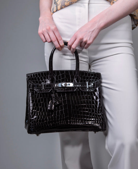 Hermès Birkin 30 Black Shiny Crocodile PHW