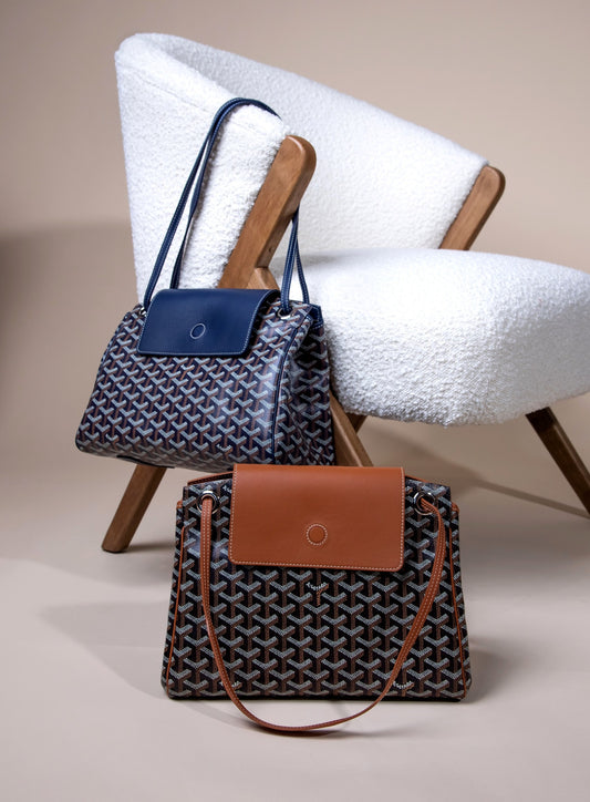 Goyard Rouette PM Bag in Navy Blue & Black/Tan