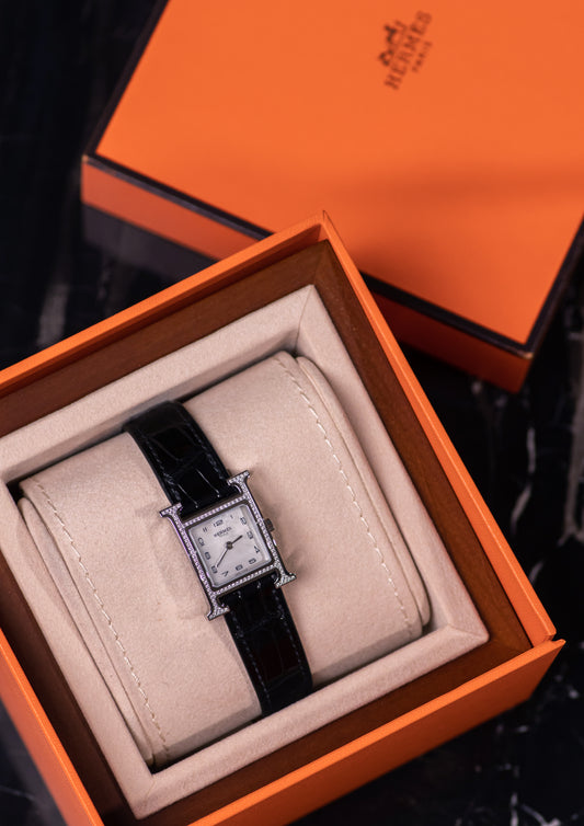 Hermès Heure H Watch 21mm in Black Alligator