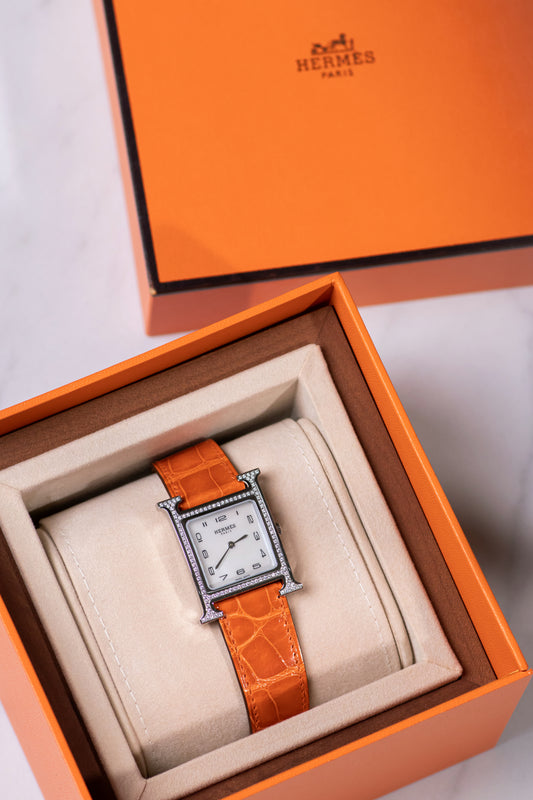 Hermès Heure H Watch 26mm Mother of Pearl Dial & Diamond on the Bezel