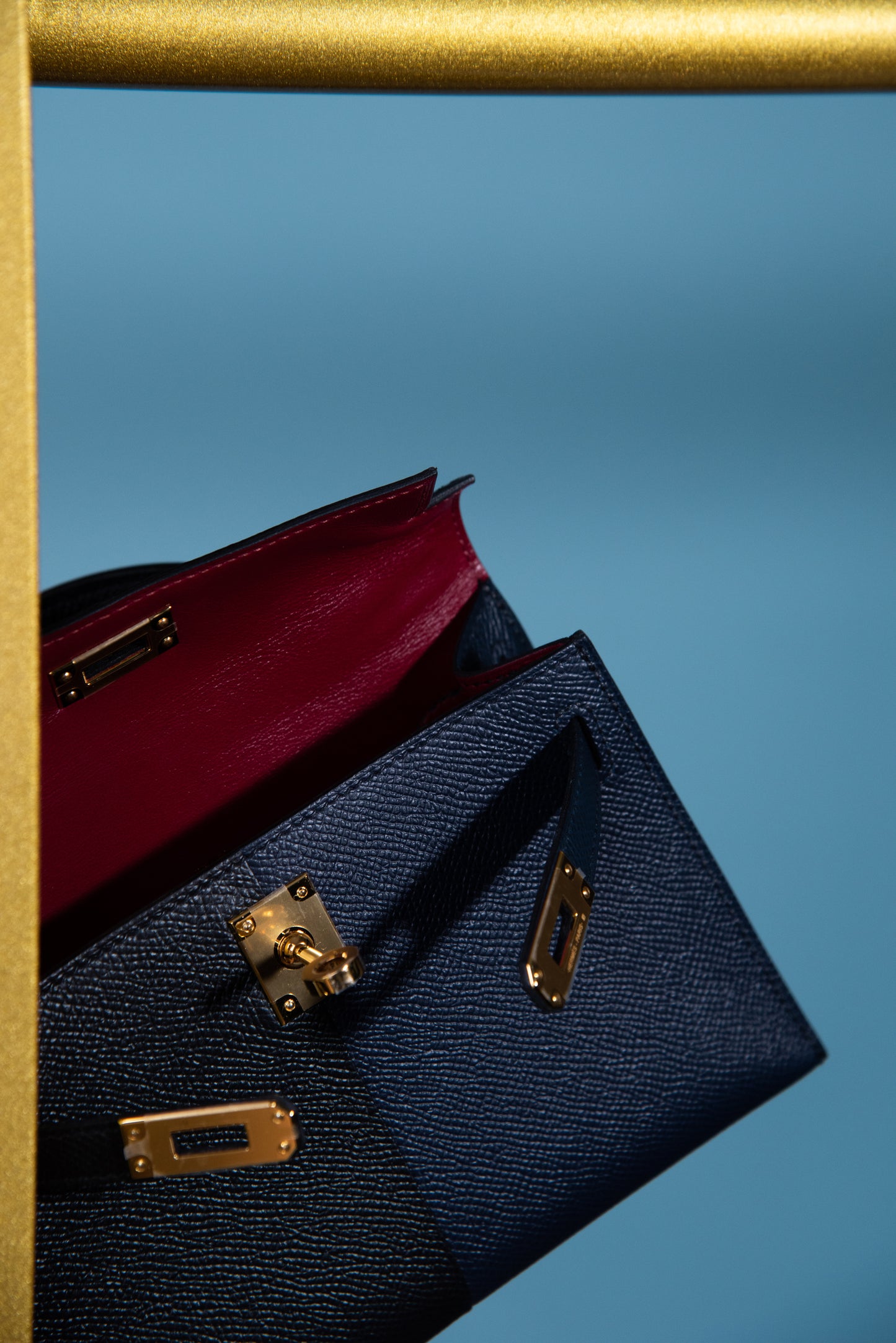 Hermès Mini Kelly 20 Blue Indigo/Noir/Rouge Epsom Casaque GHW