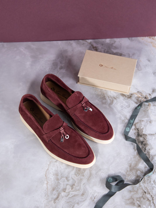 Loro Piana Suede Summer Charms Walk Loafers in Burgundy