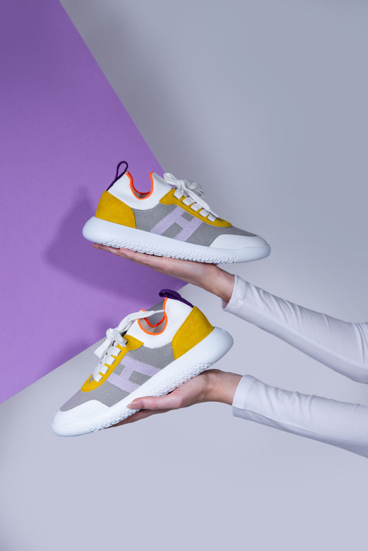 Hermès Knit Suede Crew Sneakers in Multicolor Gris