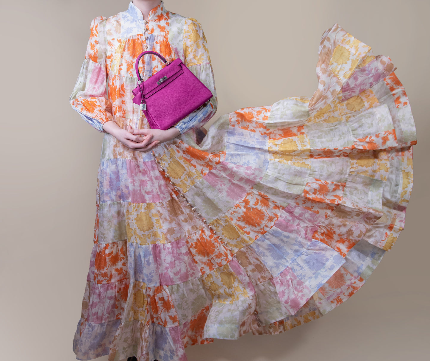 Hermès Kelly 25 Rose Pourpre & Zimmermann Floral Dress