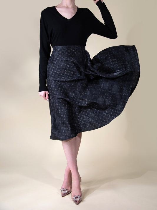 Louis Vuitton Black Monogram Silk Skirt