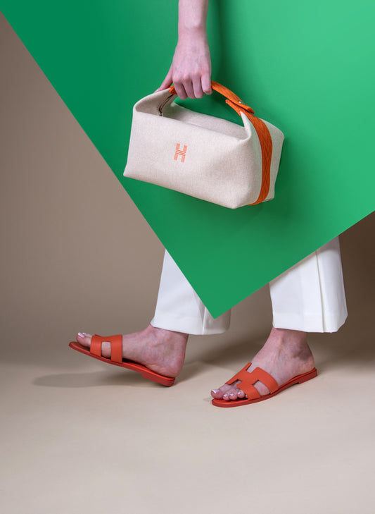 Hermès Large Bride-A-Brac Pouch and Orange Oran Sandals