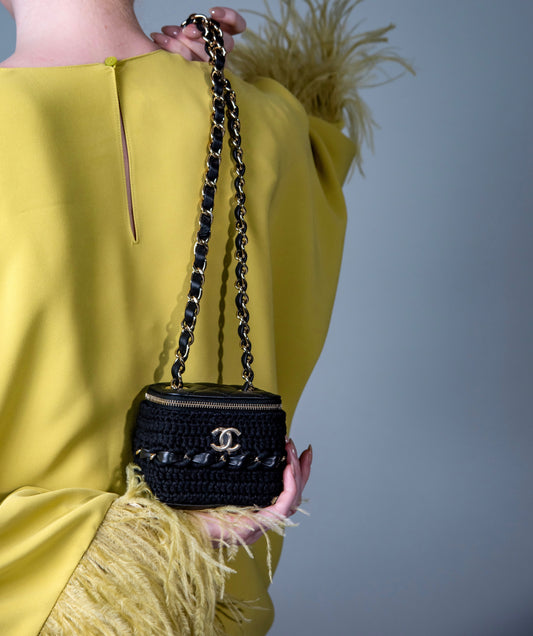 Chanel Small Lambskin/Crochet Vanity with Gold-Tone Metal Black Chain