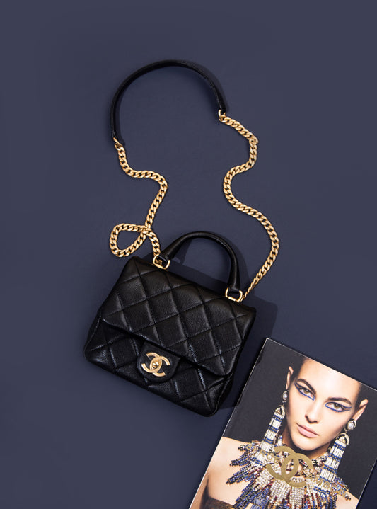 Chanel Black Flap Bag with Top Handle and Chain