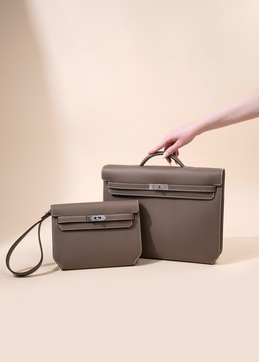 Hermès Kelly Depeches Clutch & Briefcase in Etoupe PHW