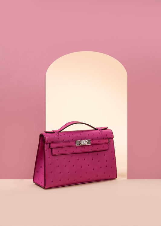 Hermès Kelly Pochette Ostrich Fuchsia PHW