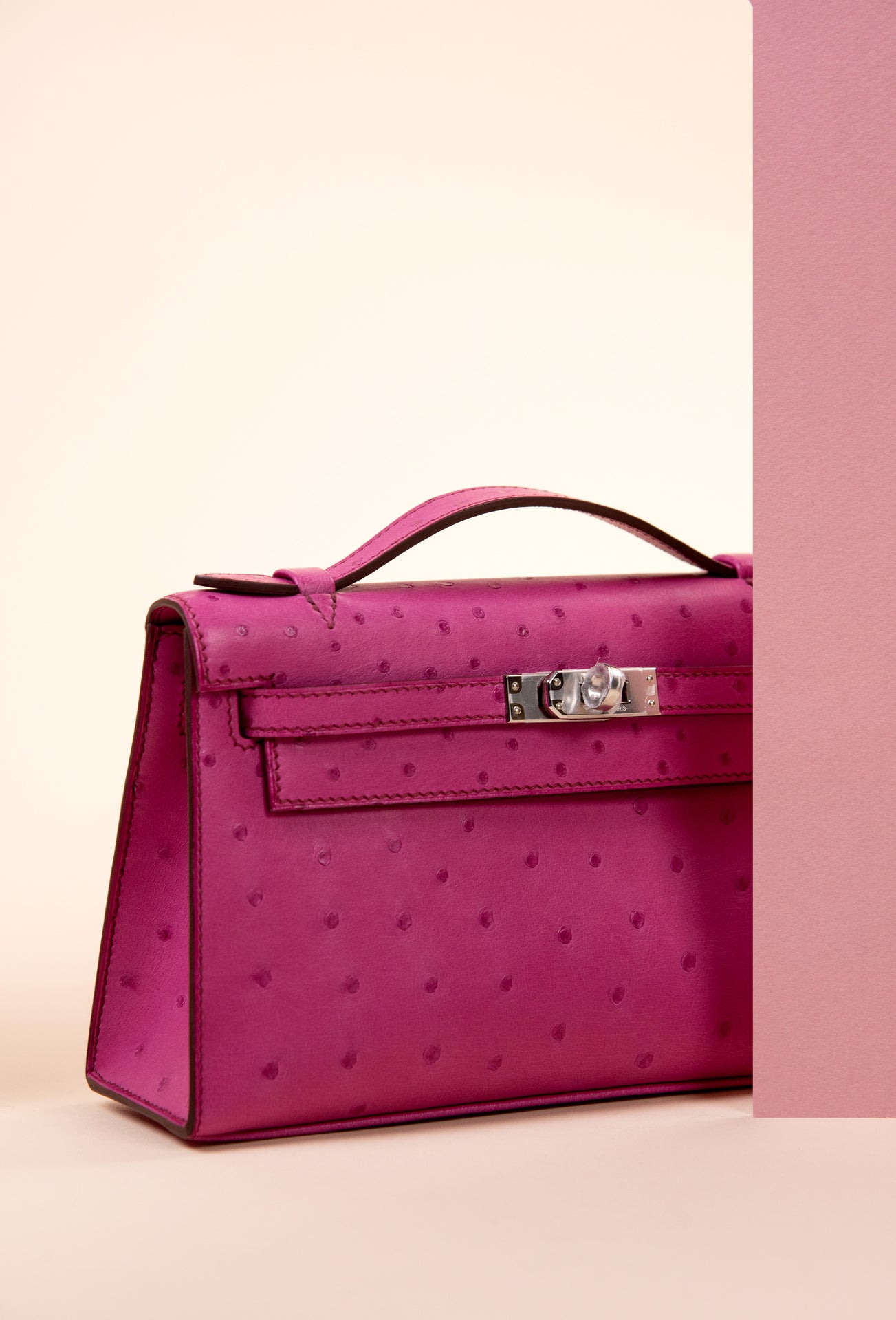 Hermès Kelly Pochette Ostrich Fuchsia PHW