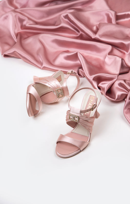 Chanel Light Pink CC Satin Sandals